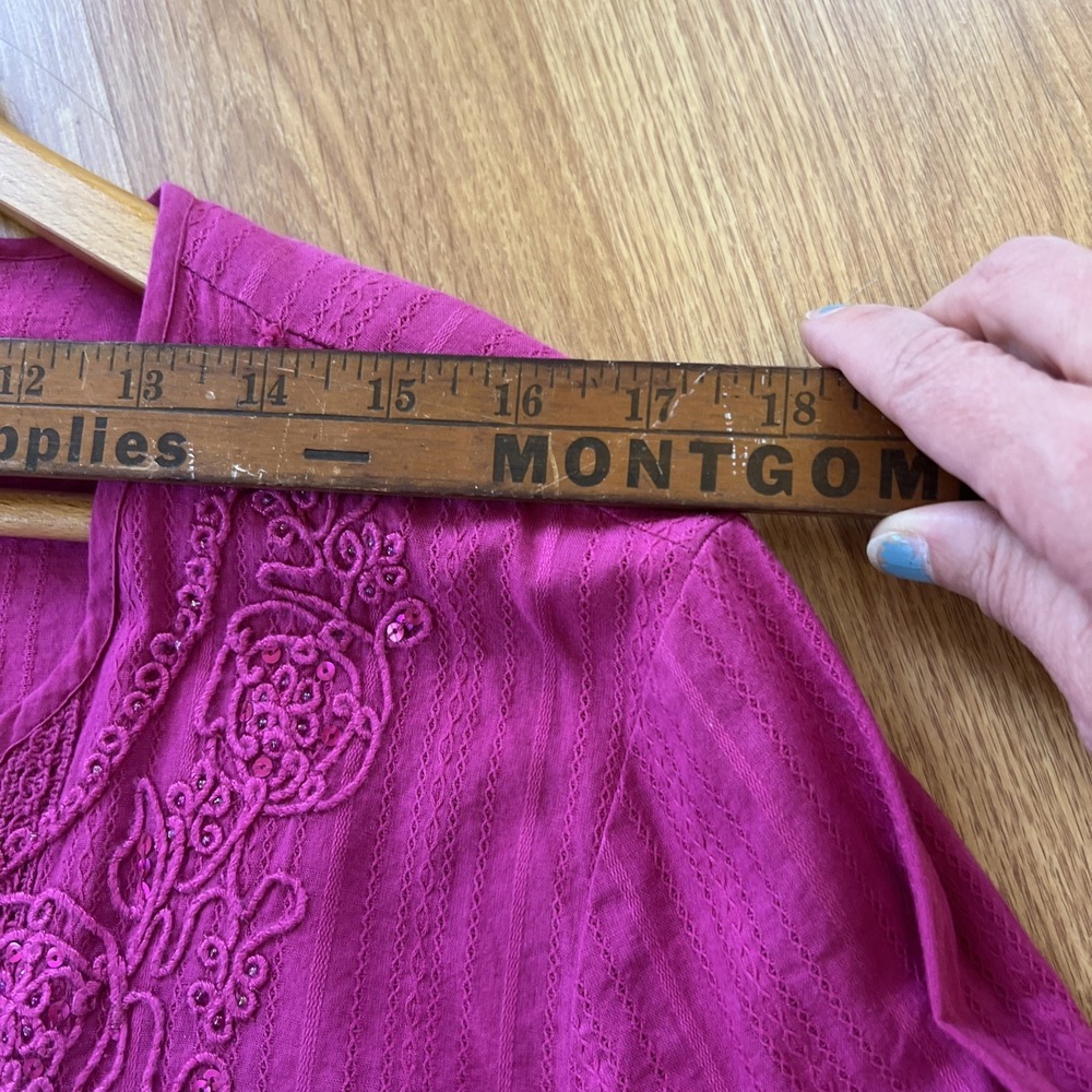 Laura Scott Boho Top Size Extra Large Pink Embroidered Peasant Button Up 3/4 - Picture 10 of 14